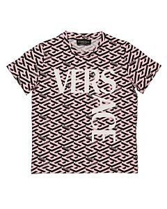 Young Versace Girls La Greca Logo Print Cotton T-Shirt