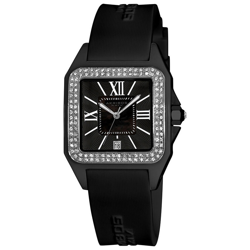 Women's Silicone Black Mother of Pearl Dial Watch