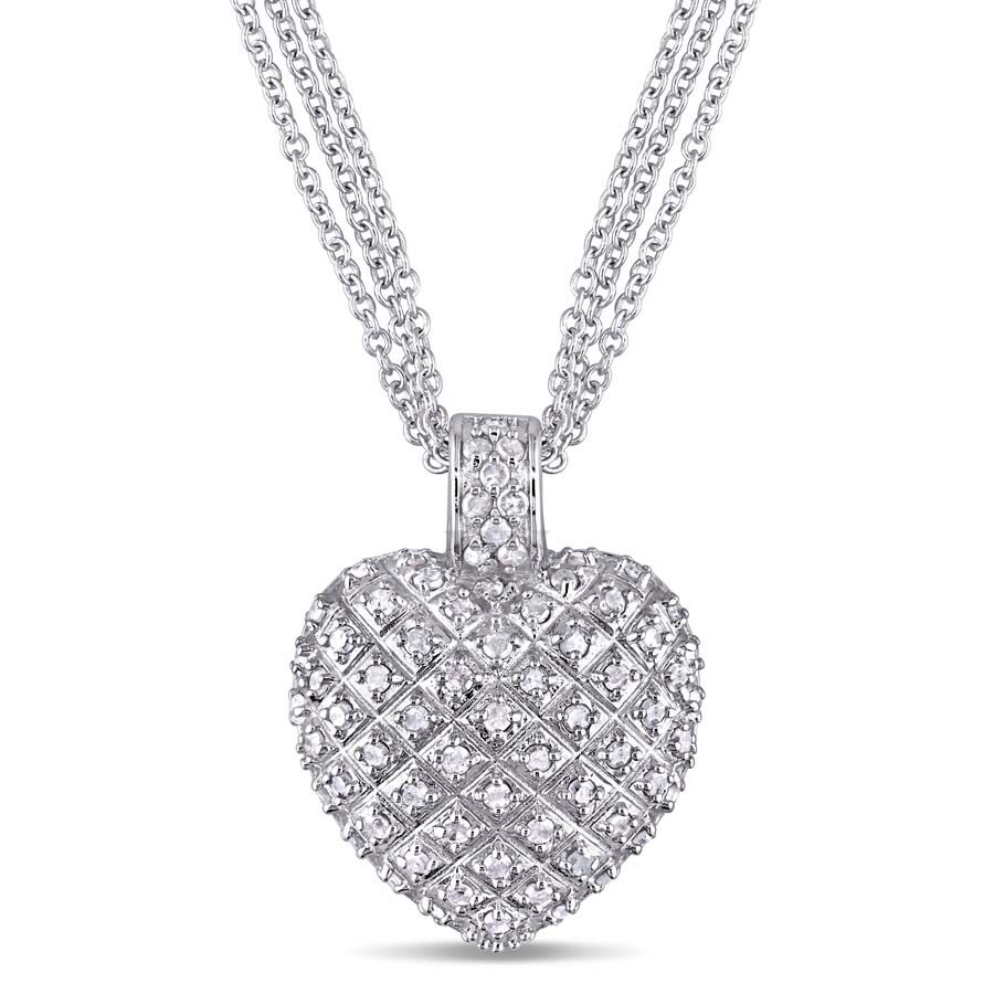 1 CT TW Diamond Heart Pendant with Triple Chain In Sterling Silver