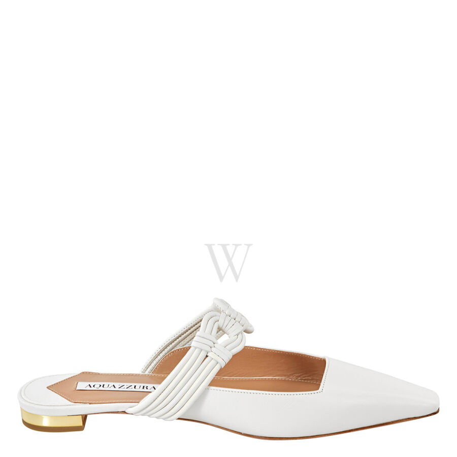 Ladies White Pointed-toe Leather Mules