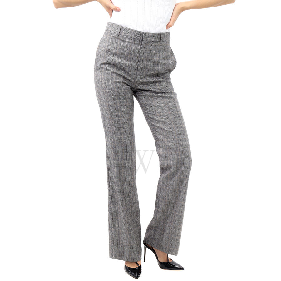 Ladies Black Flared Checked Trousers