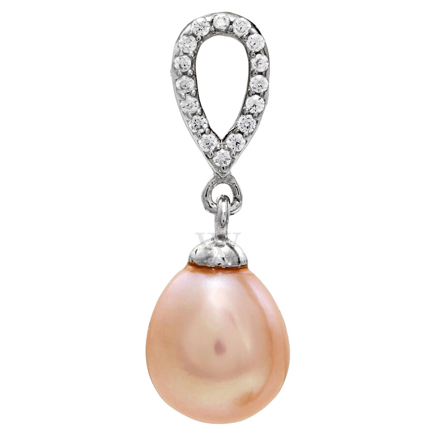 Sterling Silver Pink Drop Pearl Earring and Necklace Set NESR-36PI