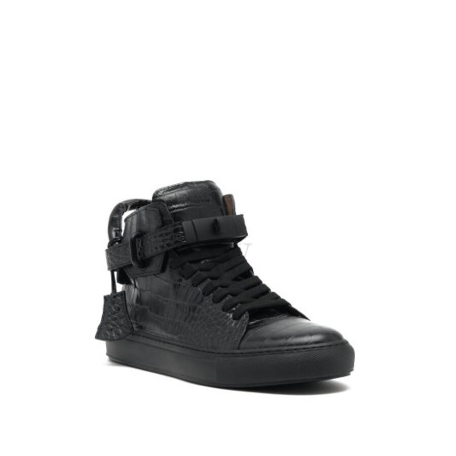 Men's Black Croco Leather High-top Sneakers
