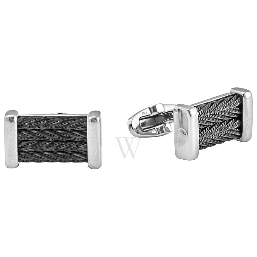 Chevron Men's Steel Cable Cufflinks- Grey/ Black