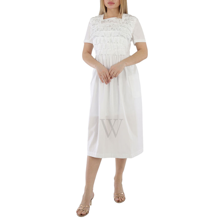 Girl White Ruffled Cotton-poplin Dress