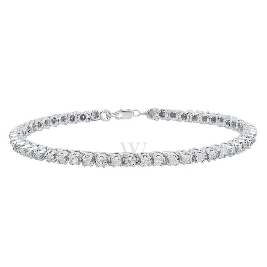 Dazzlingrock Collection 0.10 Carat (ctw) Round Cut White Diamond Ladies Tennis Bracelet 1/10 CT, Sterling Silver