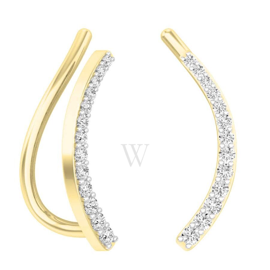 Dazzlingrock Collection 0.15 Carat (ctw) 14K Round White Diamond Ladies Crawler Climber Earrings, Yellow Gold