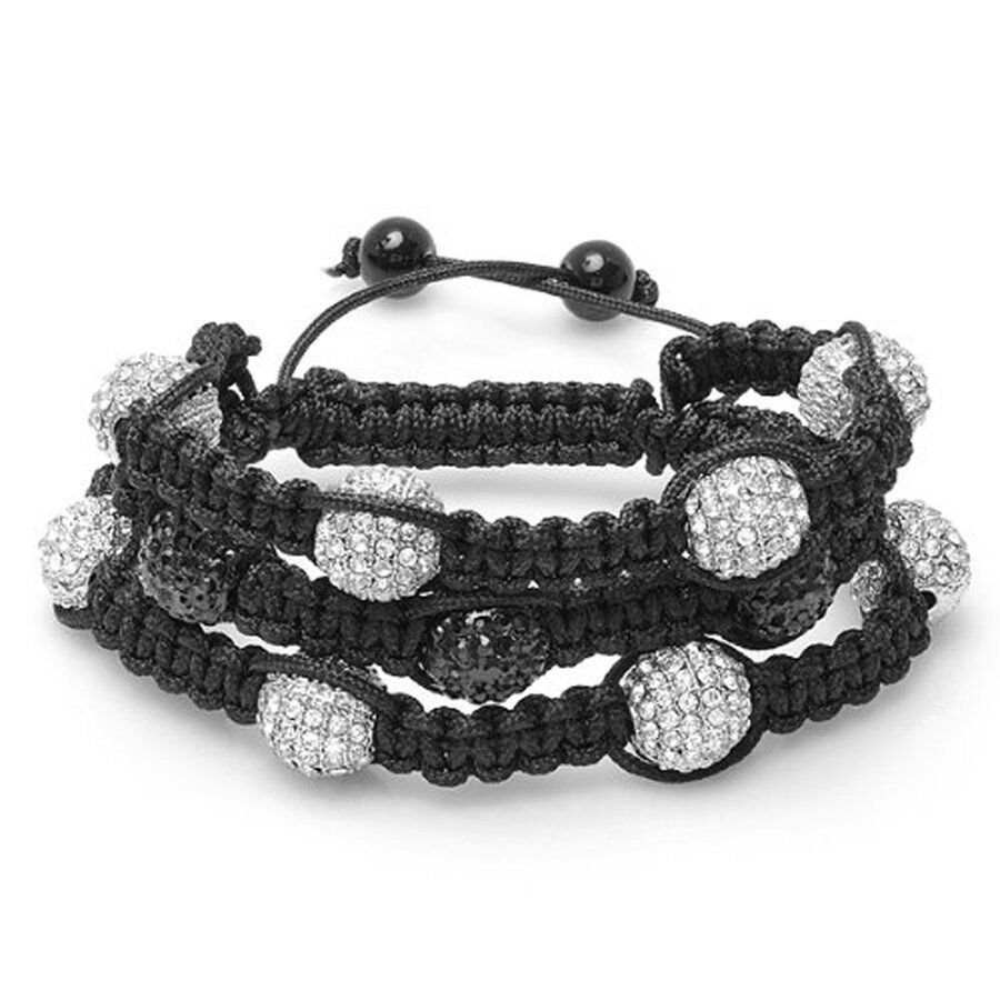 Dazzlingrock Collection 3 Row Beaded Bracelet Unisex 13 mm Black & White Disco Ball Faceted Bead Adjustable Reversible