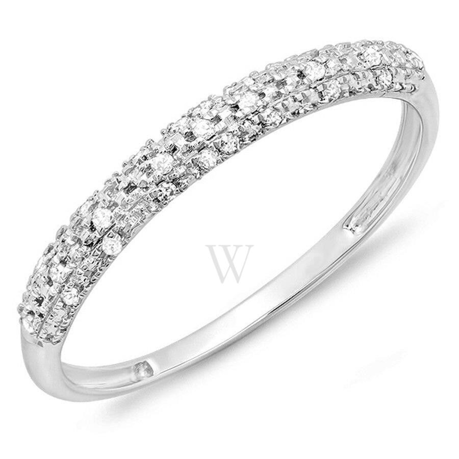Dazzlingrock Collection 0.10 Carat (ctw) 14k Round Diamond Anniversary Wedding Band Stackable Ring 1/10 CT, White Gold, Size 4