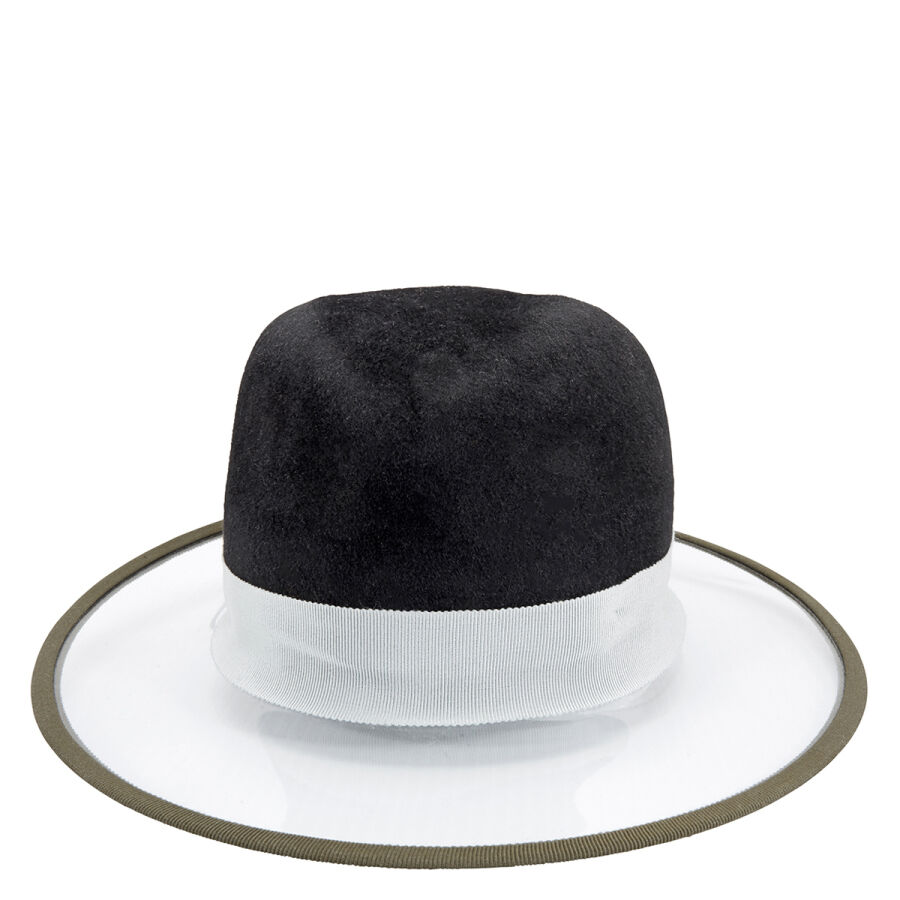 Ladies Black Wide Brim Vinyl And Rabbit-felt Hat In Black