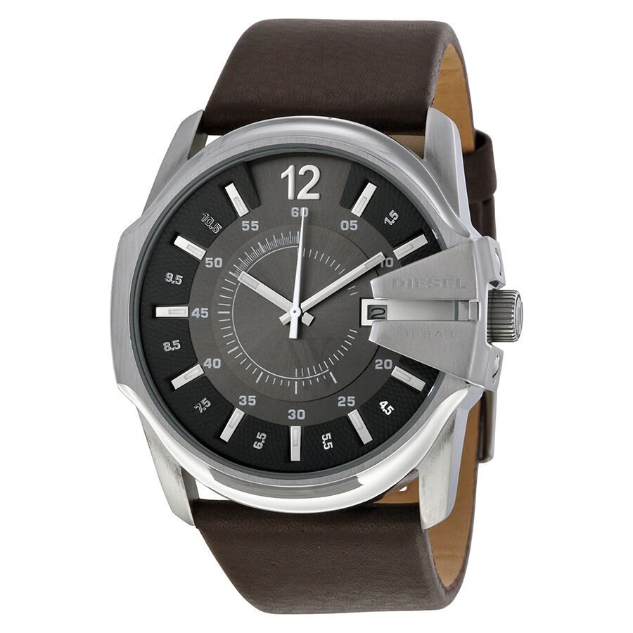 Mens Leather Grey Dial Watch