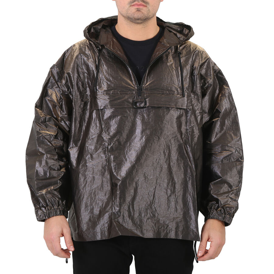 Men's Grey Pull-out Hood Oversized Wind Breaker Jacket