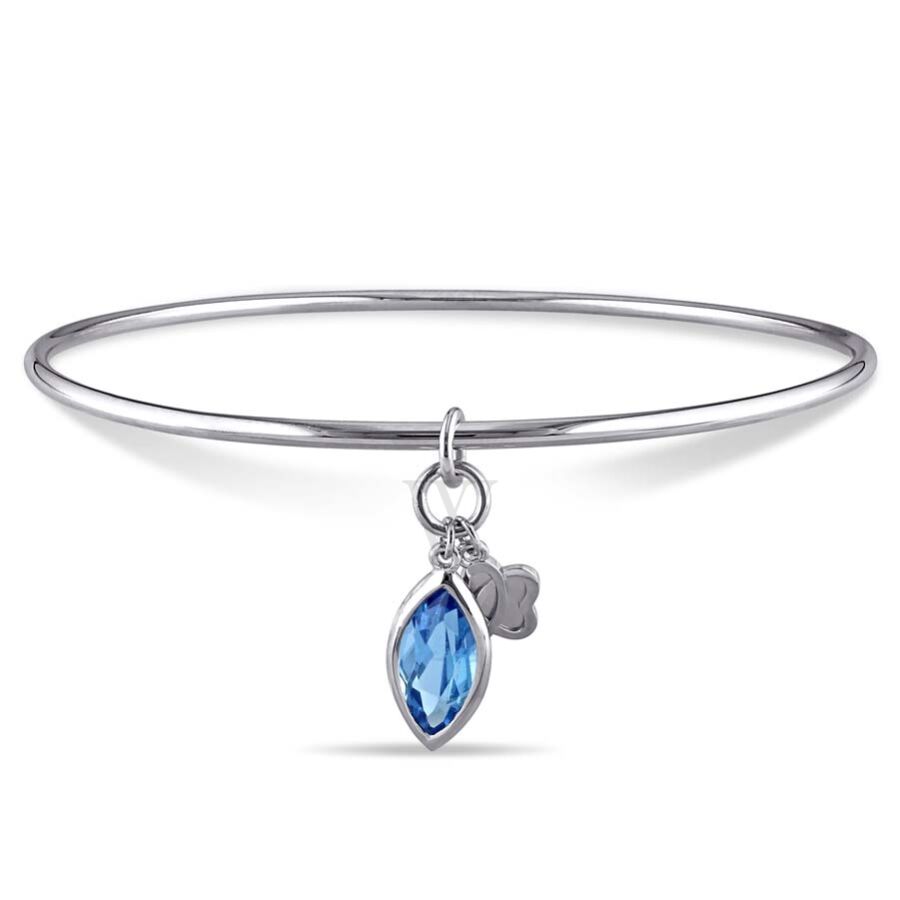 Marquise Swiss Blue Topaz Sterling Silver Bangle