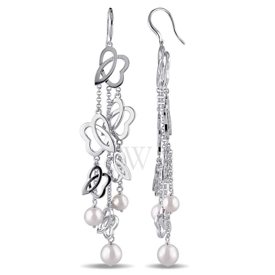 . Pnina White Freshwater Cultured Pearl Sterling Silver Dangle Earrings JMS002033