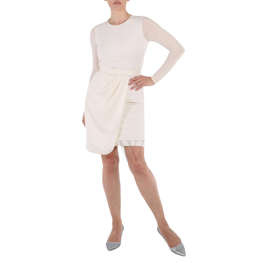 Ladies White Olona Long Sleeve Stretch Wool Dress