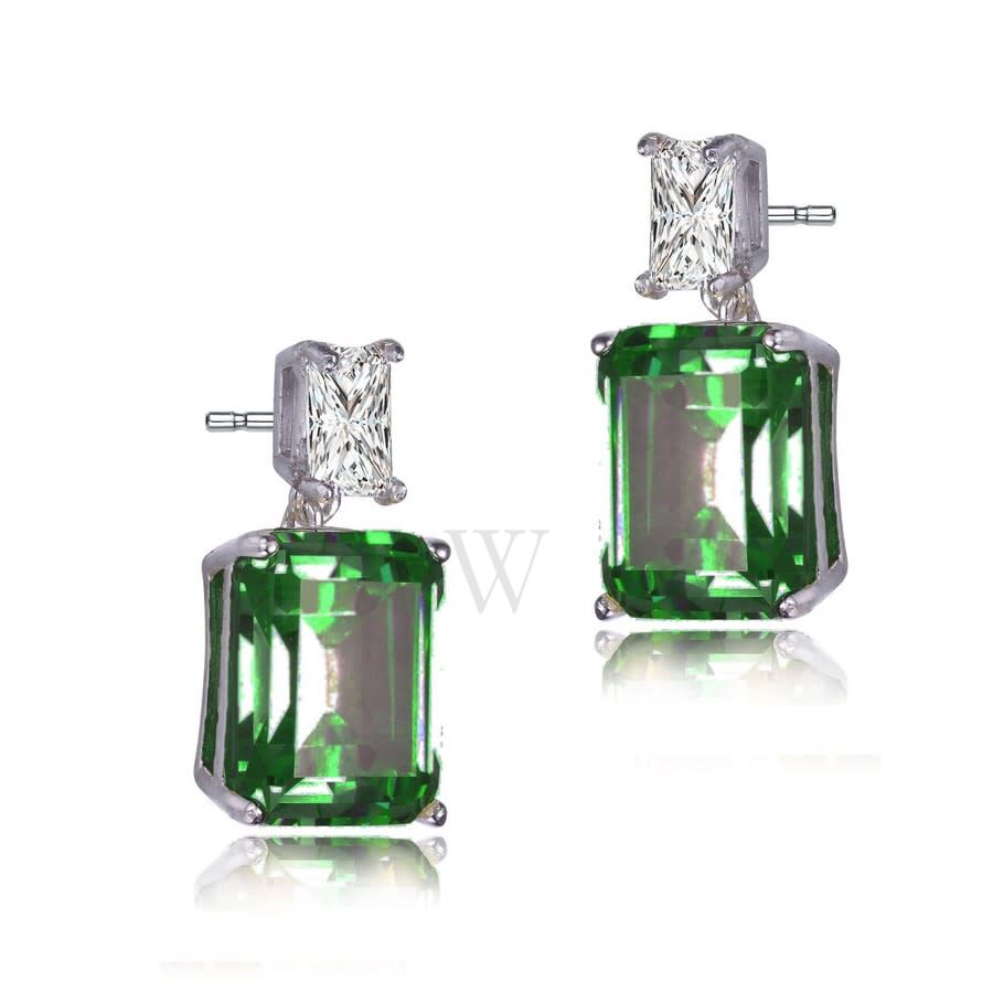 Sterling Silver Clear and Green Cubic Zirconia Drop Earrings