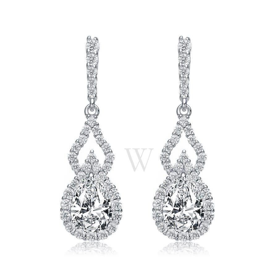 Sterling Silver Clear Pear and Round Cubic Zirconia Drop Earrings