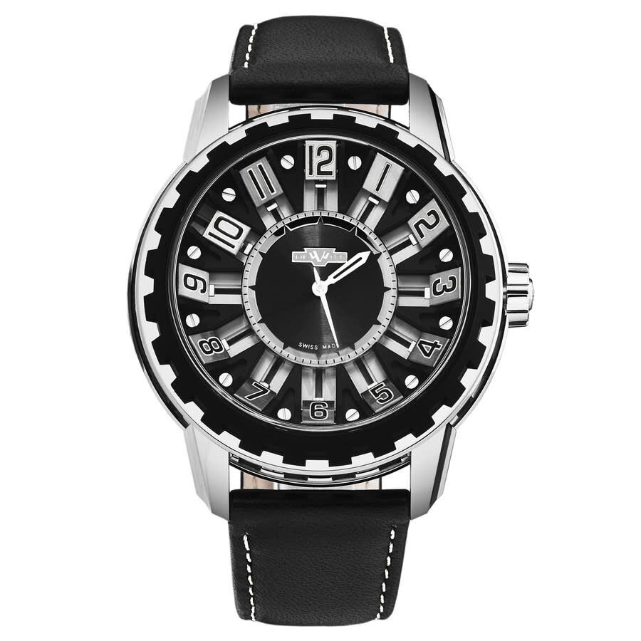 Men's Academia Leather Black Dial Watch