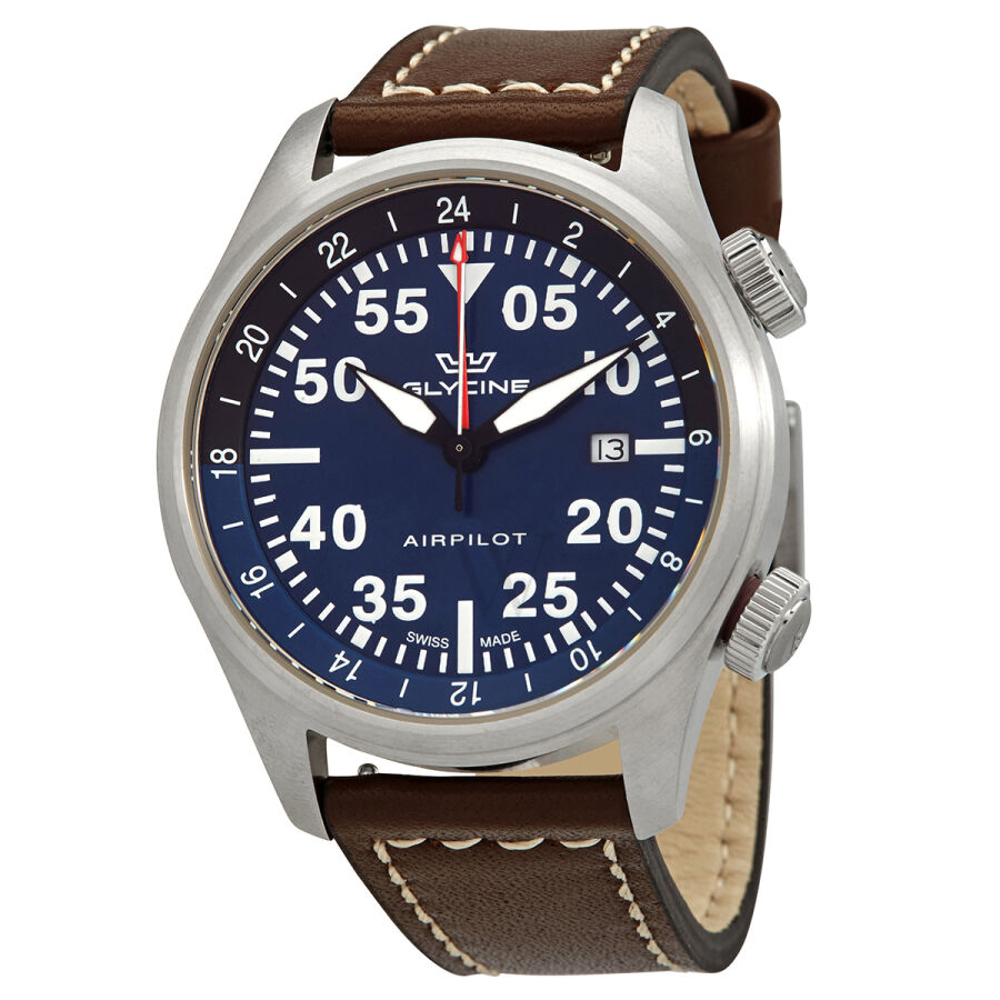 Men's Airpilot Leather Blue Dial Watch