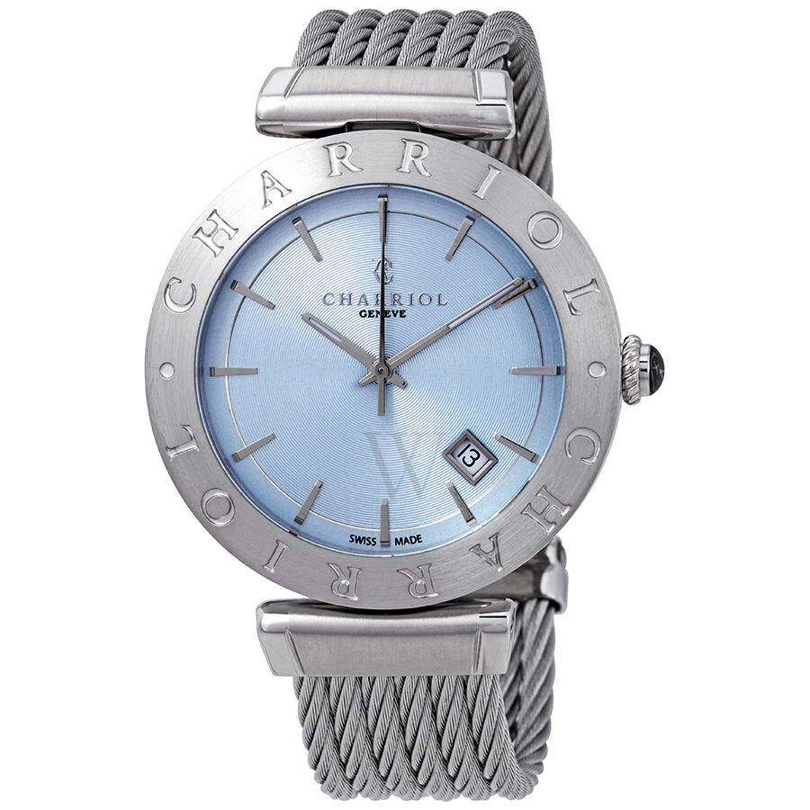 Men's Alexandre C Stainless Steel Cable Blue Dial Watch