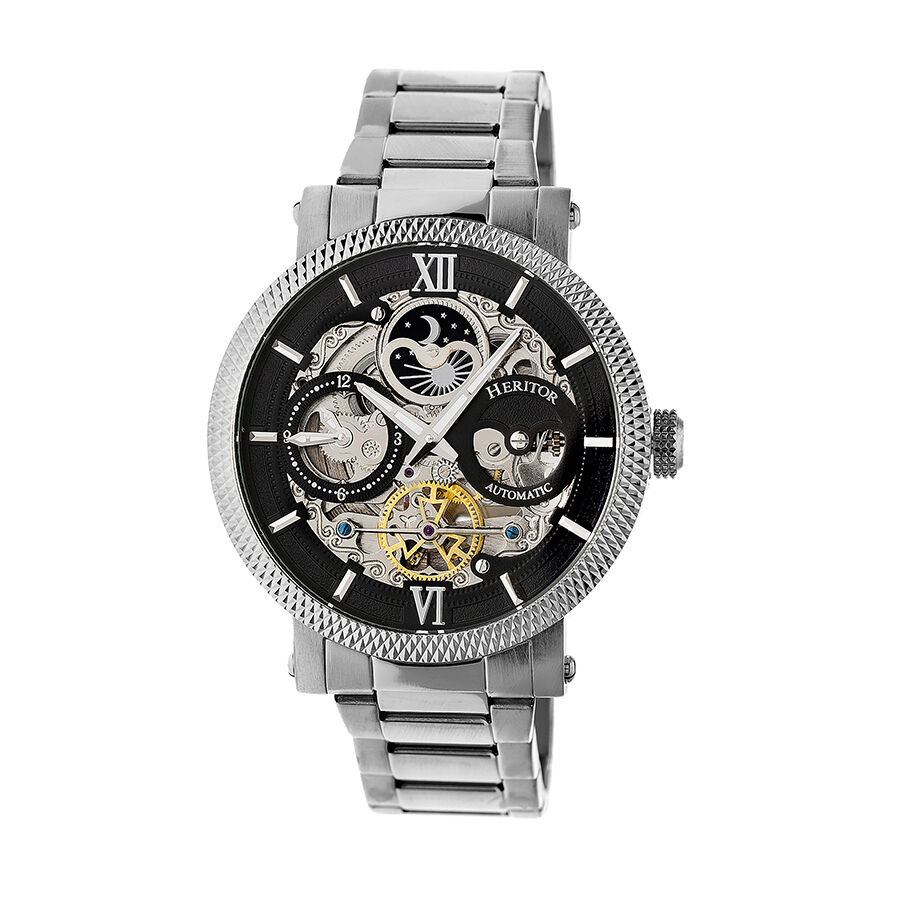 Men's Aries Stainless Steel Black (Skeleton Center) Dial Watch