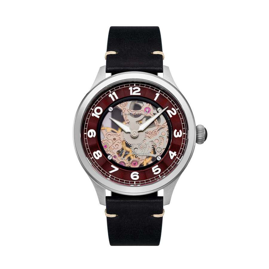 Men's Baron Skeleton Leather Red Dial Watch