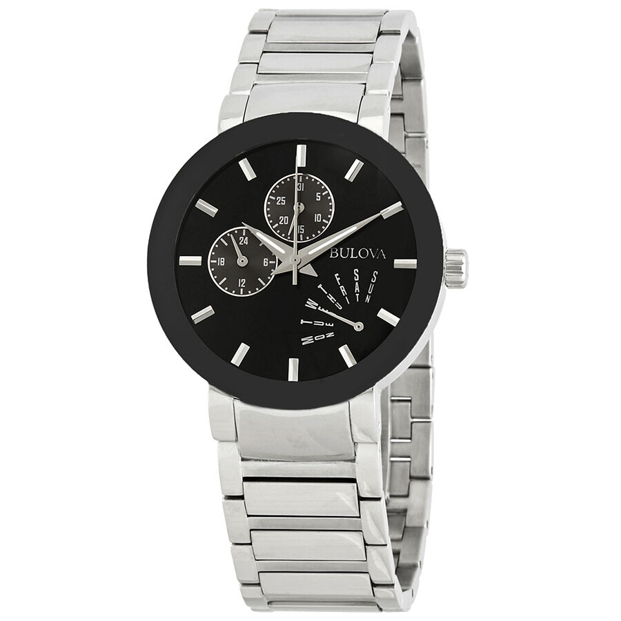 Men's Bracelet Stainless Steel Black Enamel Dial Watch
