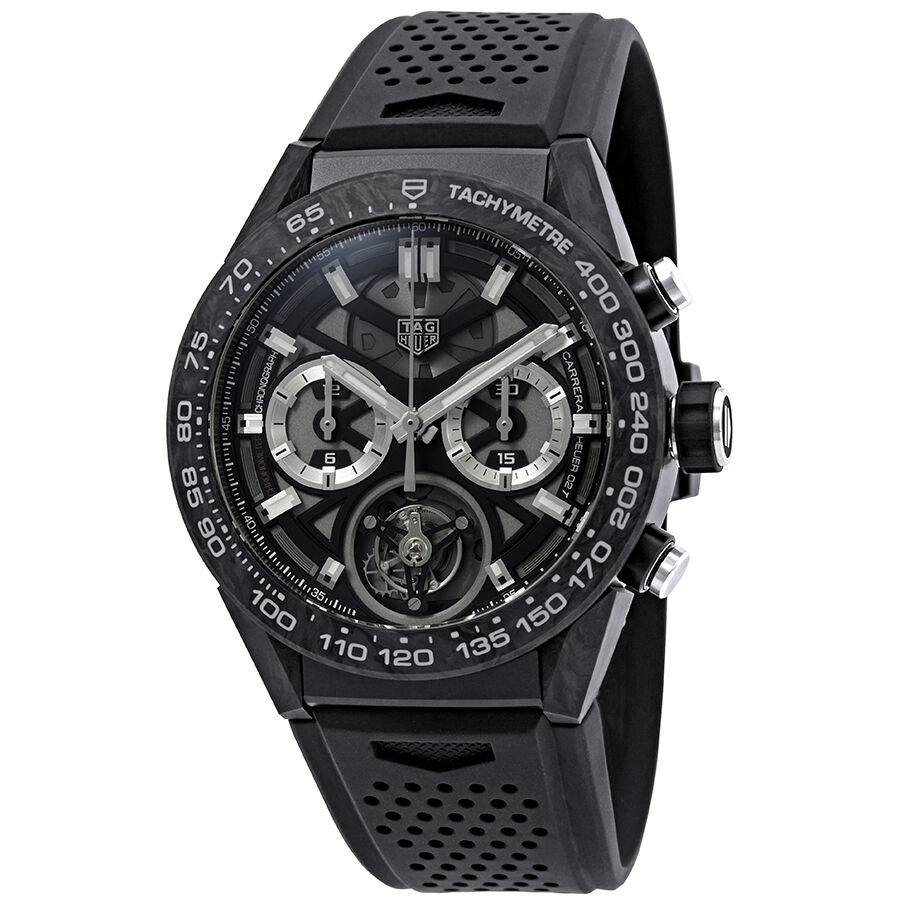 Men's Carrera Chronograph Rubber Black Skeleton Dial Watch