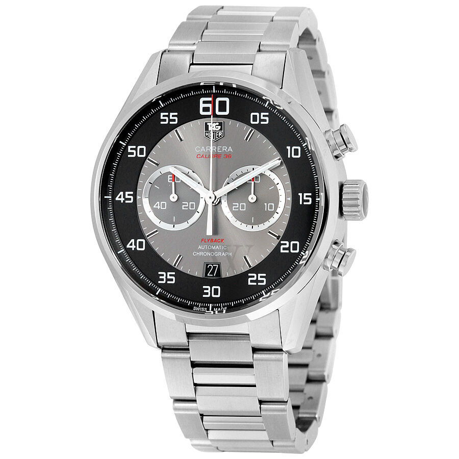 Men's Carrera Chronograph Stainless Steel Black and Silver Dial Watch