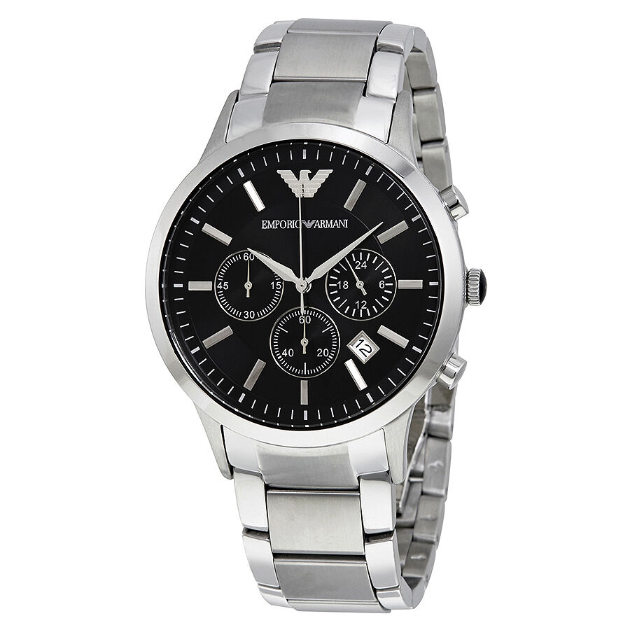 Men's Classic Chronograph Stainless Steel Black Dial Watch