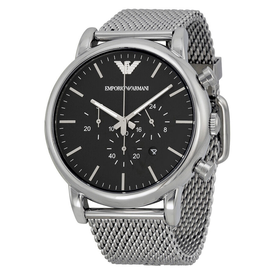 Men's Classic Chronograph Stainless Steel Mesh Black Dial Watch