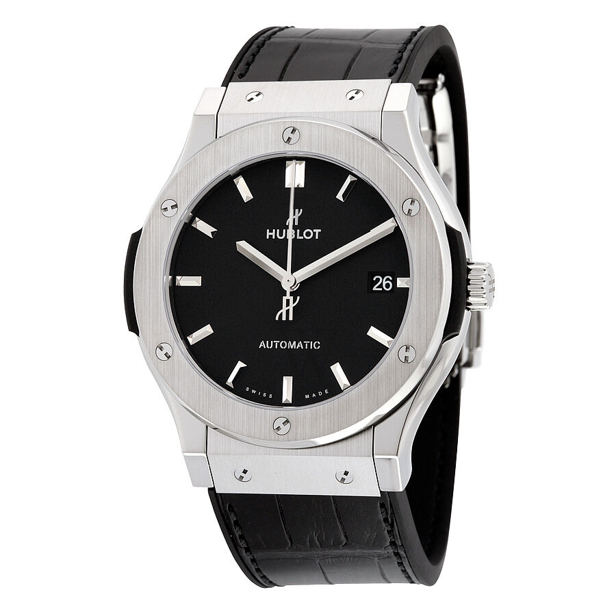 Men's Classic Fusion Rubber with a Black (Alligator) Leather Top Black Dial Watch