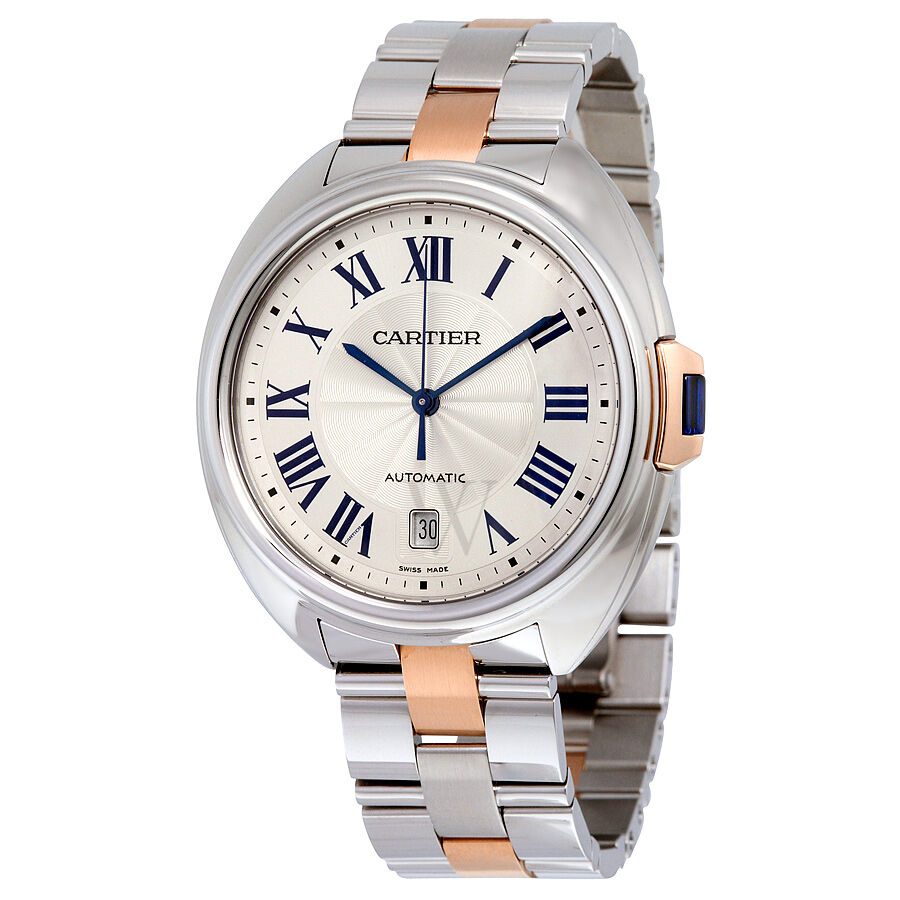 Men's Cle Stainless Steel with 18kt Rose Gold Silver Dial Watch
