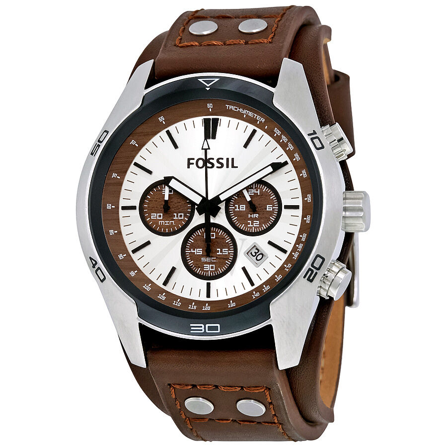 Men's Coachman Chronograph Leather Silver and Brown Dial Watch