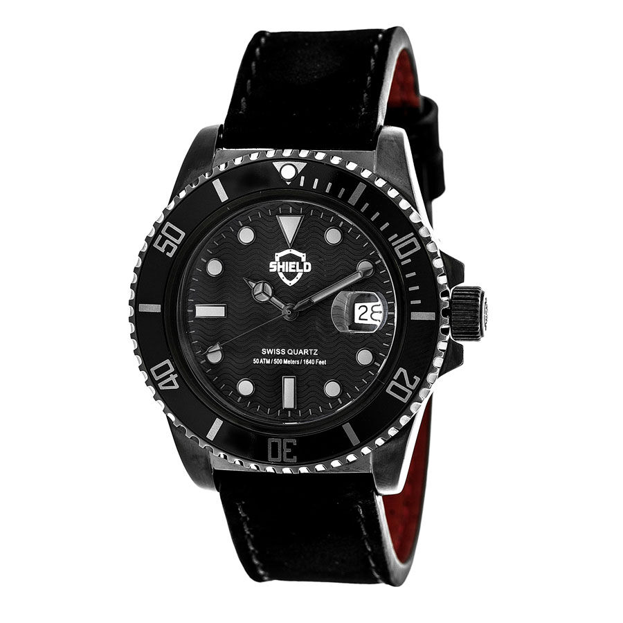 Men's Cousteau Suede Overlaid Leather Black Dial Watch