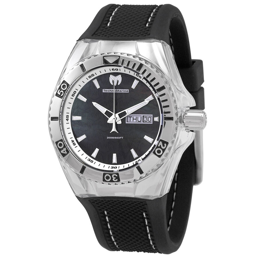 Men's Cruise Monogram Silicone Black Mother of Pearl Dial Watch