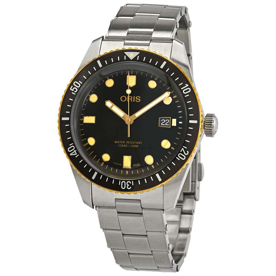 Men's Divers Sixty-Five Stainless Steel Black Dial Watch