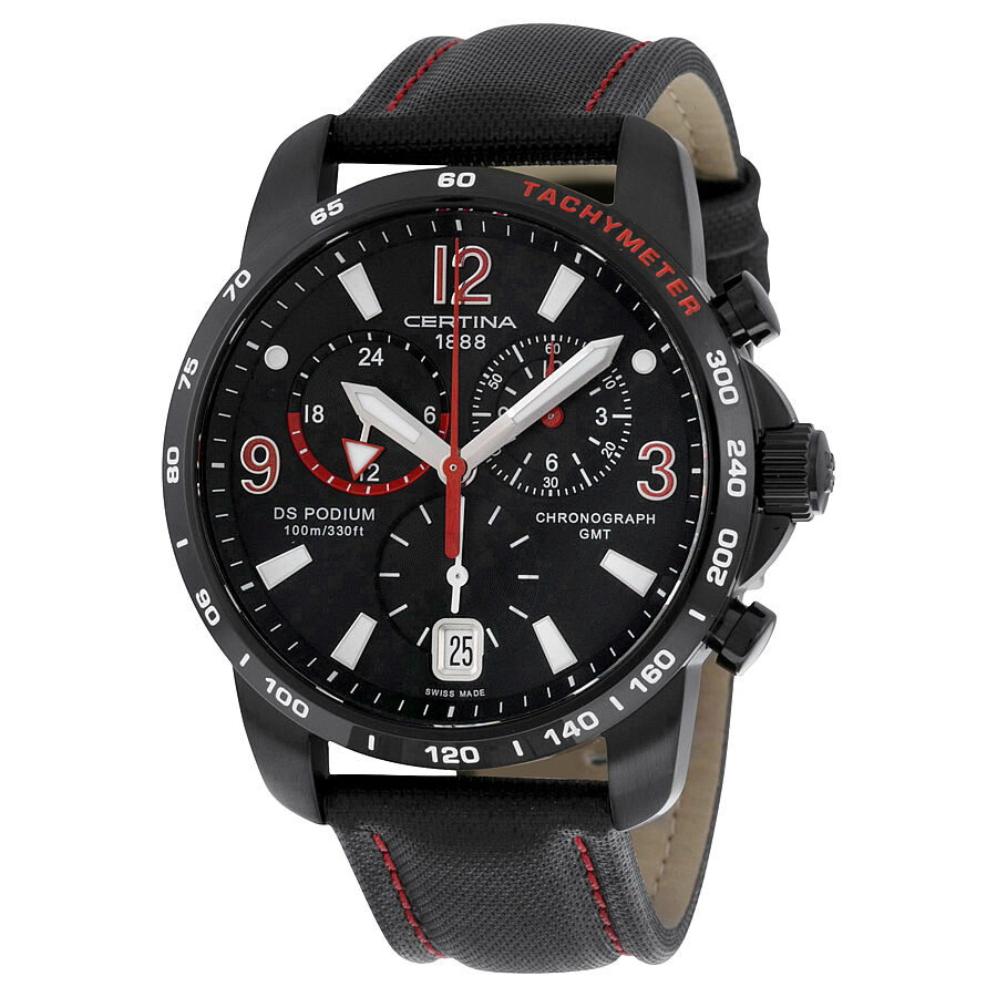 Men's DS Podium GMT Chronograph Leather Black Dial Watch