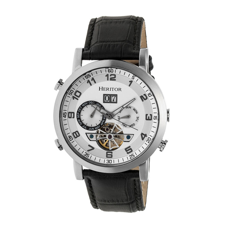 Men's Edmond Leather Silver (Open Heart) Dial Watch