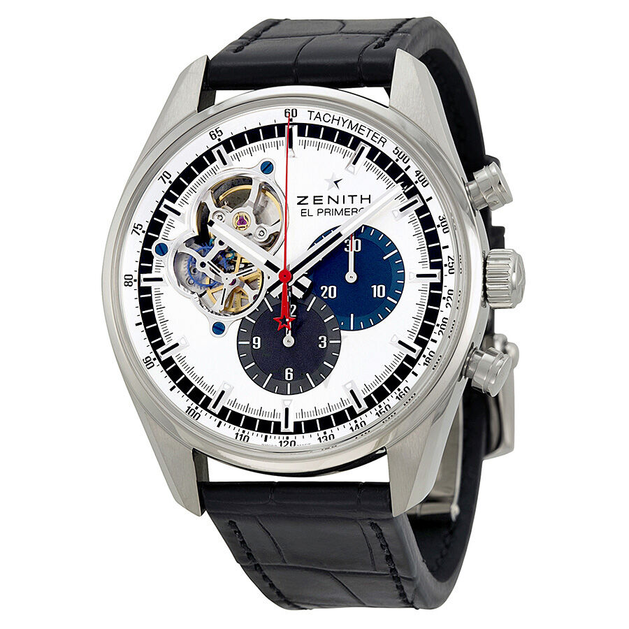 Men's El Primero Chronomaster Chronograph Alligator Leather Silver (Cutaway) Dial Watch