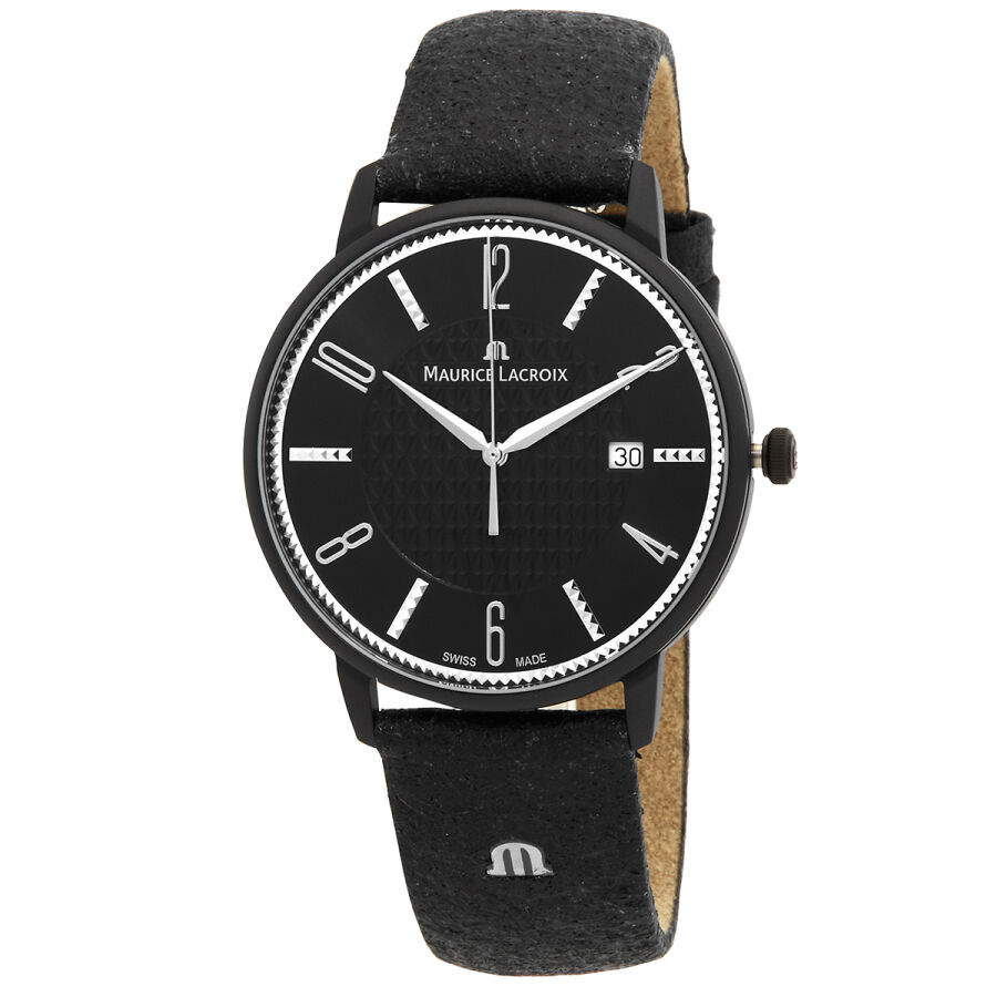 Men's Eliros Leather Black Dial Watch
