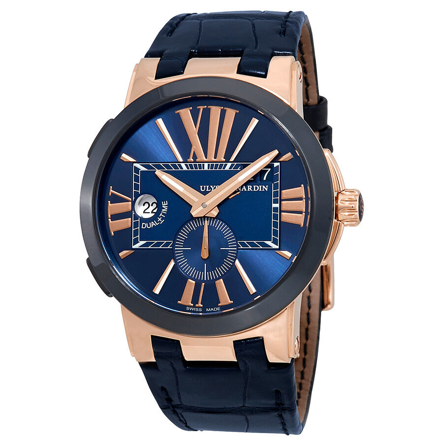 Men's Executive Dual Time Alligator Leather Blue Dial Watch