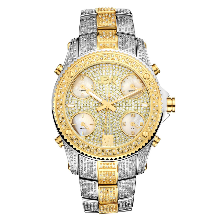 Men's Jet Setter Stainless Steel set with Diamonds Gold (Diamond Pave) Five Time Zone Dial Watch