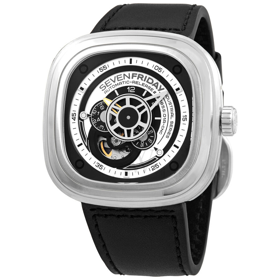 Men's P-SERIES Leather Black and Silver Dial Watch