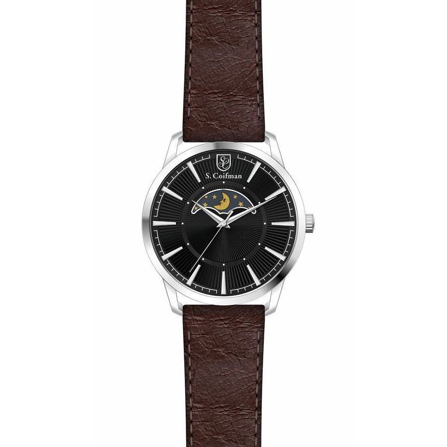 Men's Leather Black Dial Watch