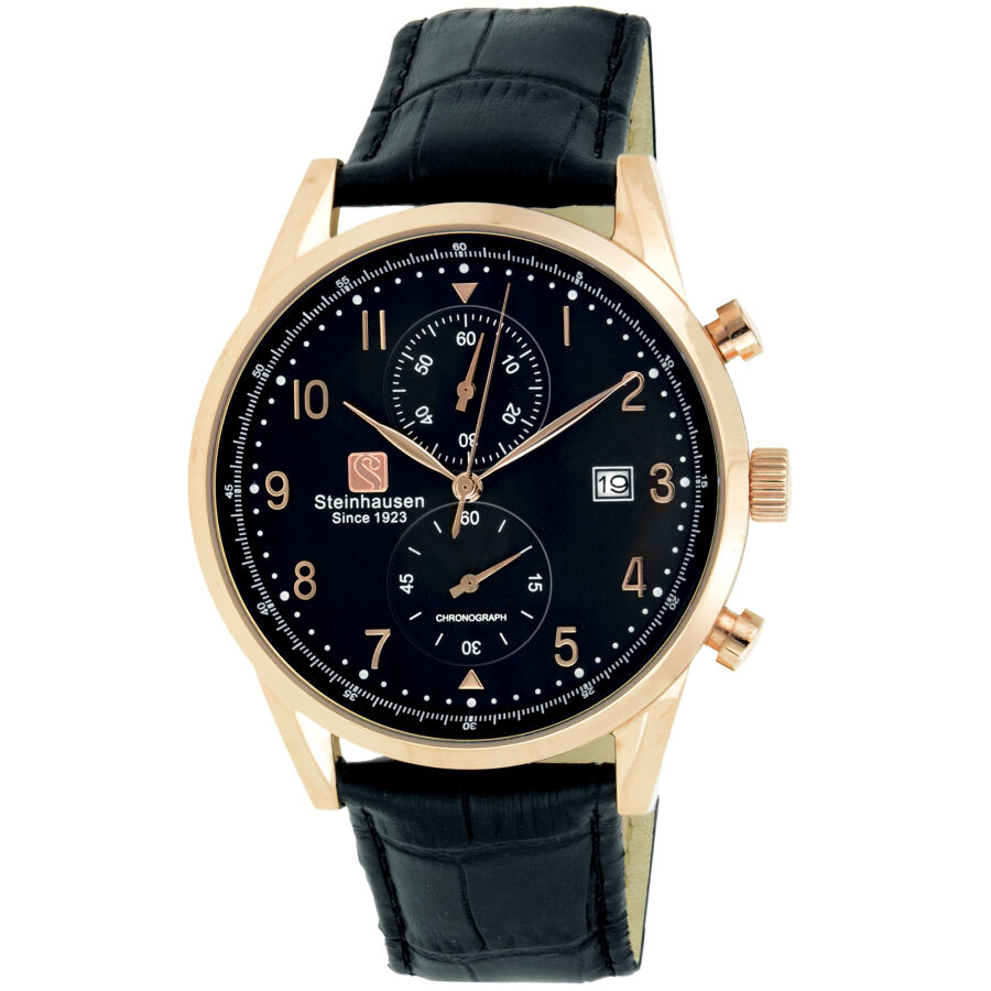 Men's Lugano Chronograph Leather Black Dial Watch