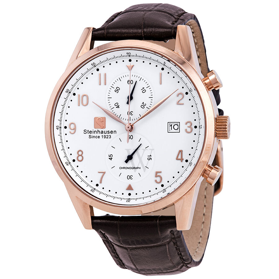 Men's Lugano Chronograph Leather White Dial Watch