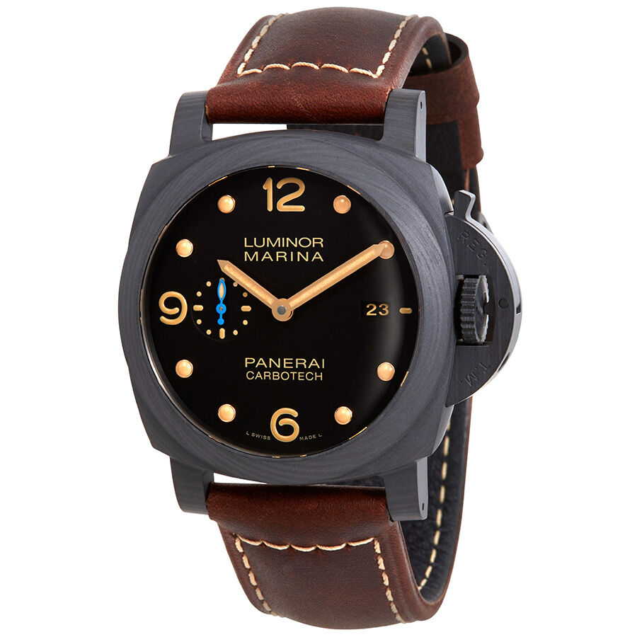 Men's Luminor 1950 44 Marina P9010 Leather Black Dial Watch