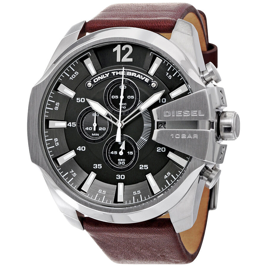 Men's Mega Chief Chronograph Pigskin Leather Grey Dial Watch