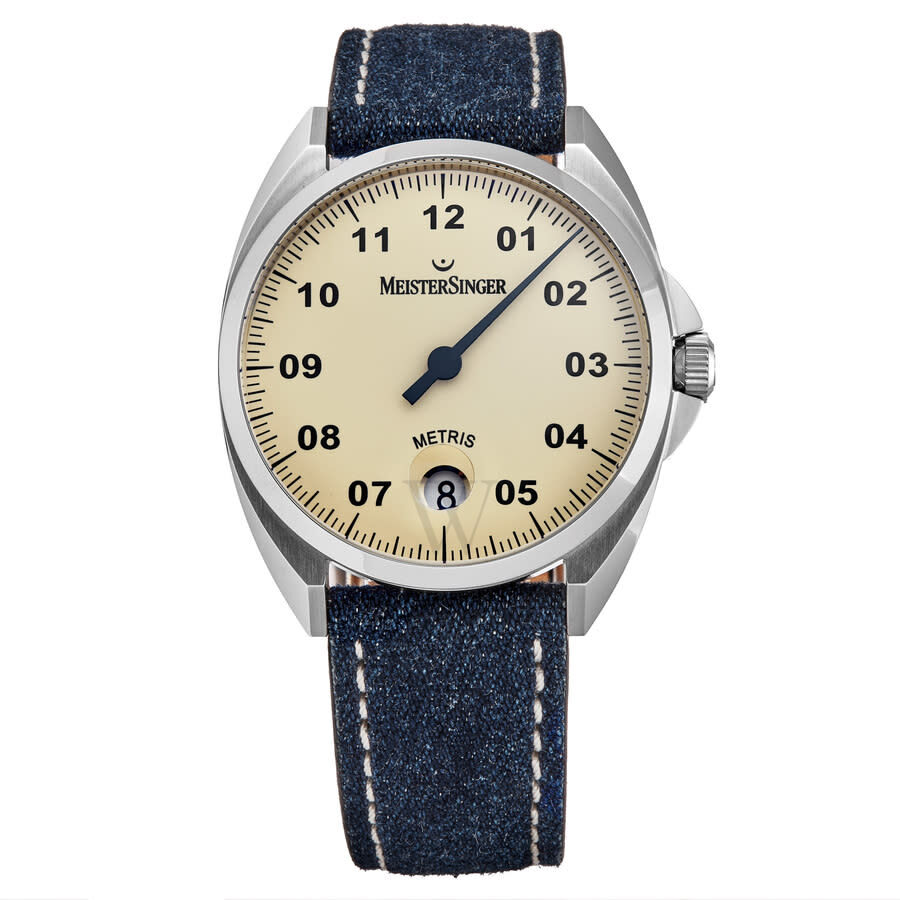 Men's Metris Leather Beige Dial Watch